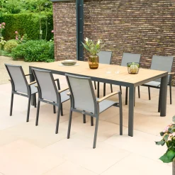 Essgruppen*SIENA GARDEN Gartenmöbelset Silva Gartentisch + 6x Velia Stapelsessel