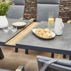 Ausziehtische*SIENA GARDEN Lindos Ausziehtisch | Keramik anthrazit mit Inlay aus Teakholz FSC® 100 %