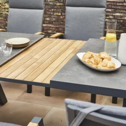 Ausziehtische*SIENA GARDEN Lindos Ausziehtisch | Keramik anthrazit mit Inlay aus Teakholz FSC® 100 %