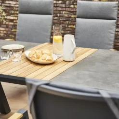 Ausziehtische*SIENA GARDEN Lindos Ausziehtisch | Keramik anthrazit mit Inlay aus Teakholz FSC® 100 %