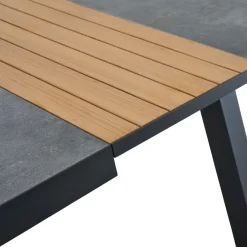 Ausziehtische*SIENA GARDEN Lindos Ausziehtisch | Keramik anthrazit mit Inlay aus Teakholz FSC® 100 %