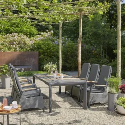 Esstische*SIENA GARDEN Lugano Gartentisch | Keramik anthrazit mit Inlay aus Teakholz FSC® 100 %