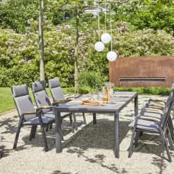 Esstische*SIENA GARDEN Lugano Gartentisch | Keramik anthrazit mit Inlay aus Teakholz FSC® 100 %