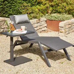 Beistelltische*SIENA GARDEN Toreno Beistelltisch höhenverstellbar | Glas dark concrete